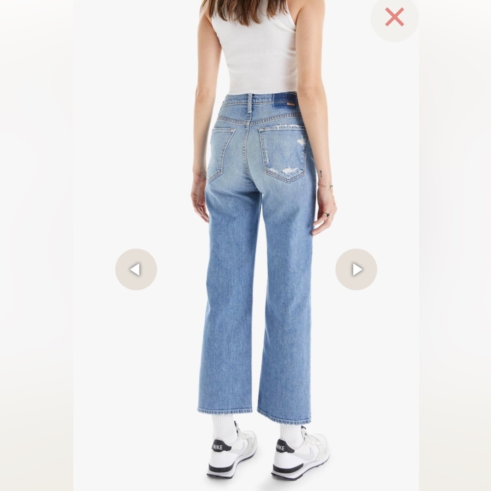 MOTHER Light Blue Ripped Cropped Straight Jeans - Picture 2 of 8